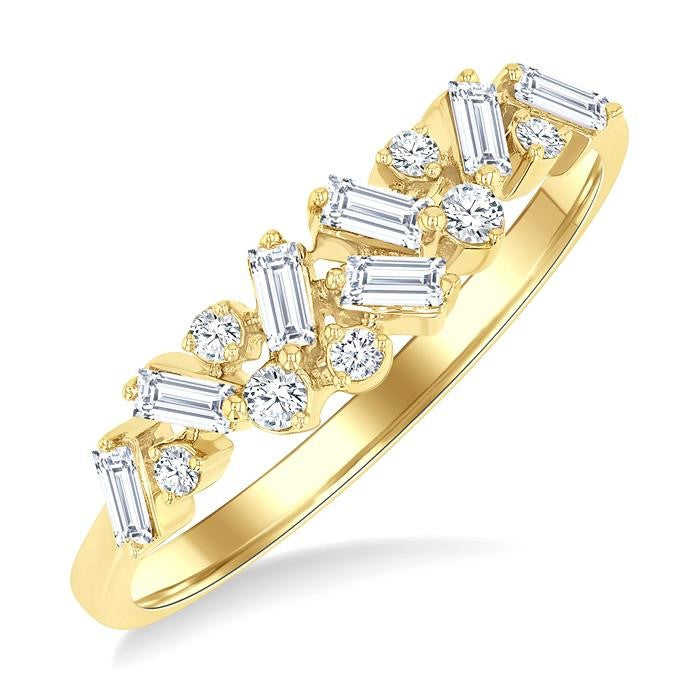 1/3 Ctw Scatter Baguette and Round Cut Diamond Stackable Fashion Band in 10K Yellow Gold