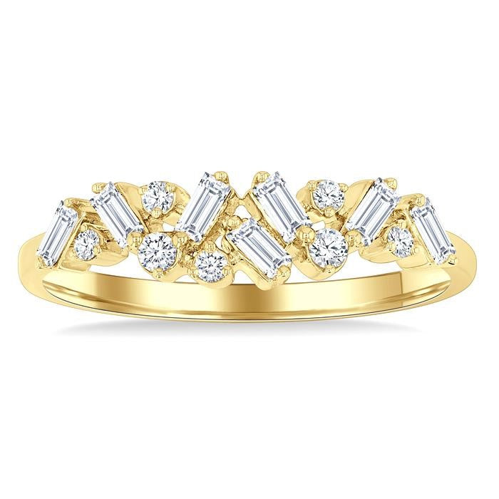 1/3 Ctw Scatter Baguette and Round Cut Diamond Stackable Fashion Band in 10K Yellow Gold