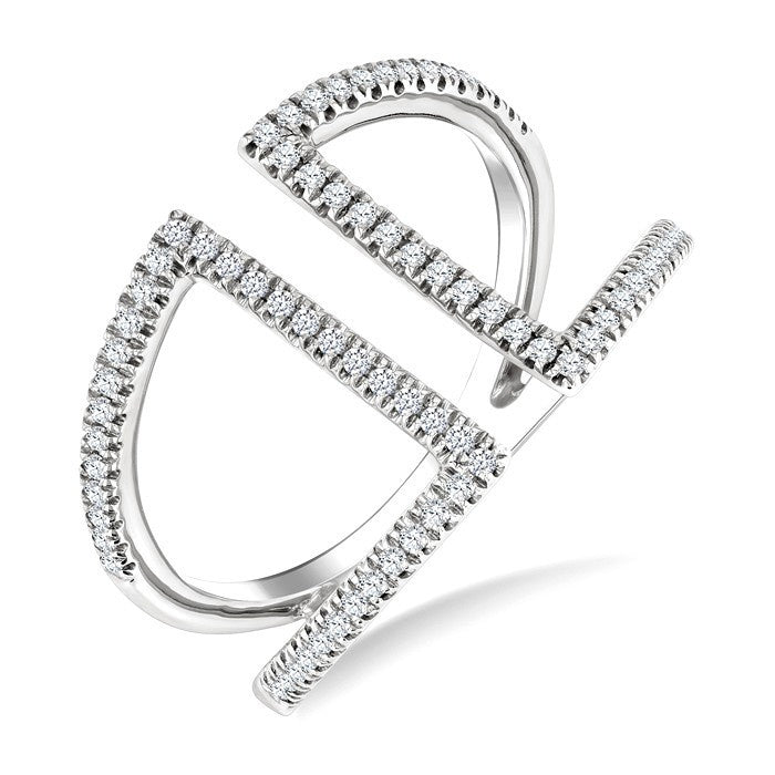 1/3 Ctw Geometric Wide Split Lightweight Round Cut Diamond Open Fashion Ring in 10K White Gold
