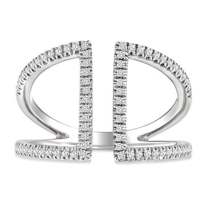 1/3 Ctw Geometric Wide Split Lightweight Round Cut Diamond Open Fashion Ring in 10K White Gold