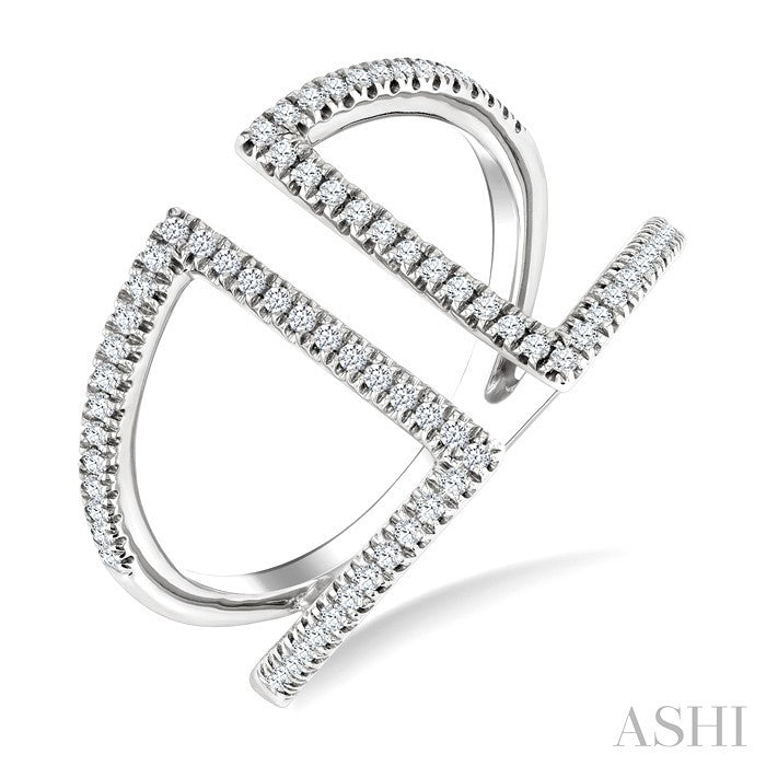 1/3 Ctw Geometric Wide Split Lightweight Round Cut Diamond Open Fashion Ring in 10K White Gold