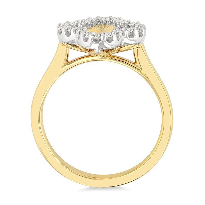 1/6 Ctw Fluted Texture 4-Leaf Clover Round Cut Diamond Pirouette Fashion Ring in 14K Yellow and White Gold
