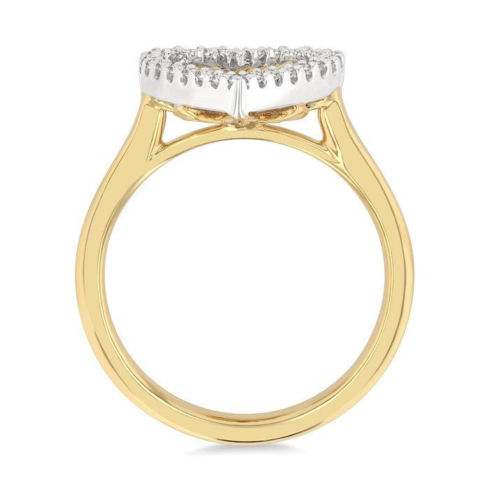 1/6 Ctw Fluted Texture Heart Shape Round Cut Diamond Pirouette Fashion Ring in 14K Yellow and White Gold