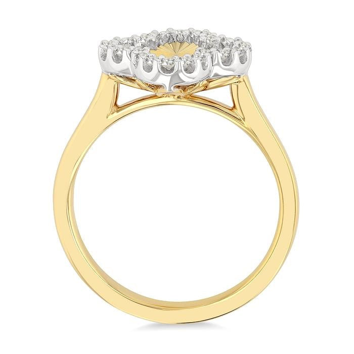 1/6 Ctw Fluted Texture 4-Leaf Clover Round Cut Diamond Pirouette Fashion Ring in 10K Yellow and White Gold
