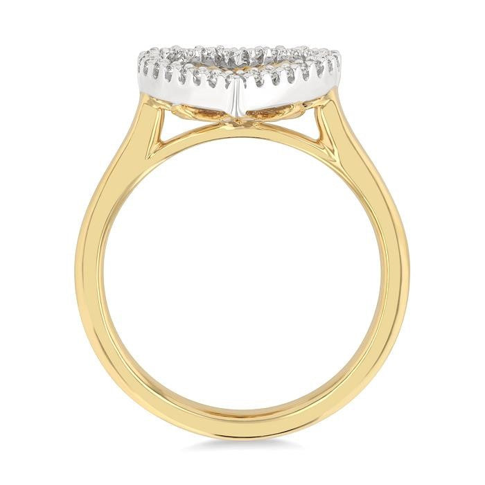 1/6 Ctw Fluted Texture Heart Shape Round Cut Diamond Pirouette Fashion Ring in 10K Yellow and White Gold