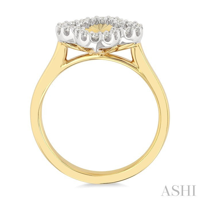 1/6 Ctw Fluted Texture 4-Leaf Clover Round Cut Diamond Pirouette Fashion Ring in 14K Yellow and White Gold