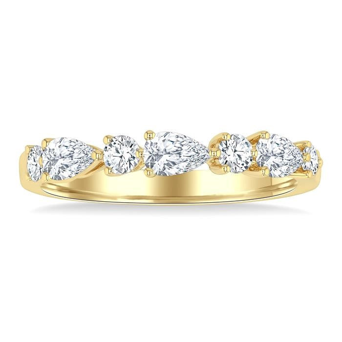 5/8 Ctw Pear and Round Cut Diamond Fashion Band in 14K Yellow Gold