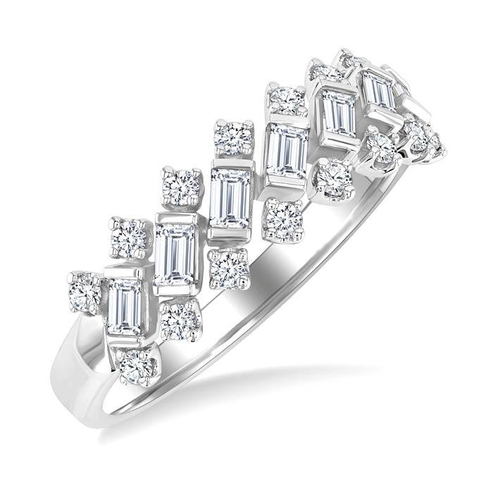 1/2 Ctw Scatter Baguette and Round Cut Diamond Fashion Band in 14K White Gold
