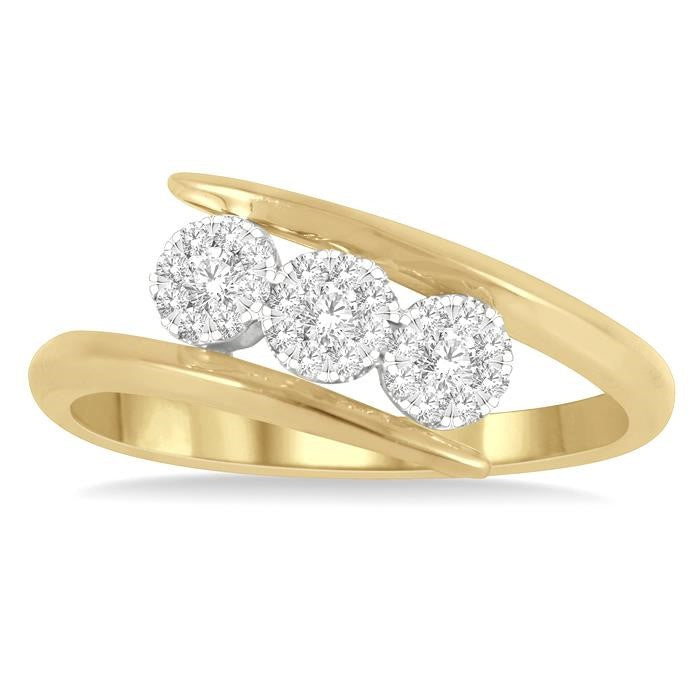 1/5 Ctw Bypass Triple Circular Mount Shine Bright Round Cut Diamond Fashion Ring in 14K Yellow and White Gold