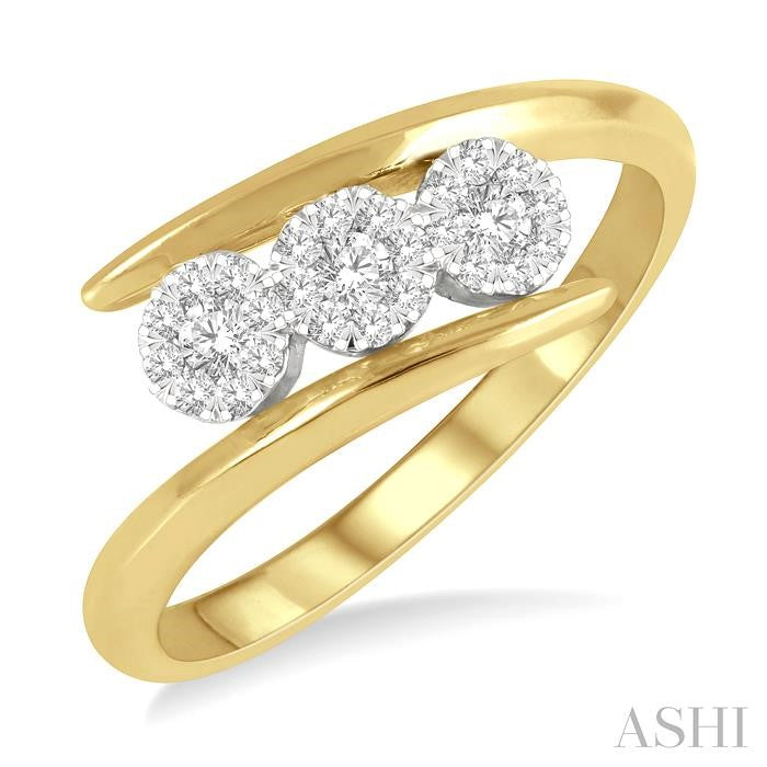 1/5 Ctw Bypass Triple Circular Mount Shine Bright Round Cut Diamond Fashion Ring in 14K Yellow and White Gold