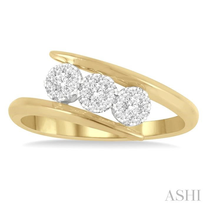 1/5 Ctw Bypass Triple Circular Mount Shine Bright Round Cut Diamond Fashion Ring in 14K Yellow and White Gold