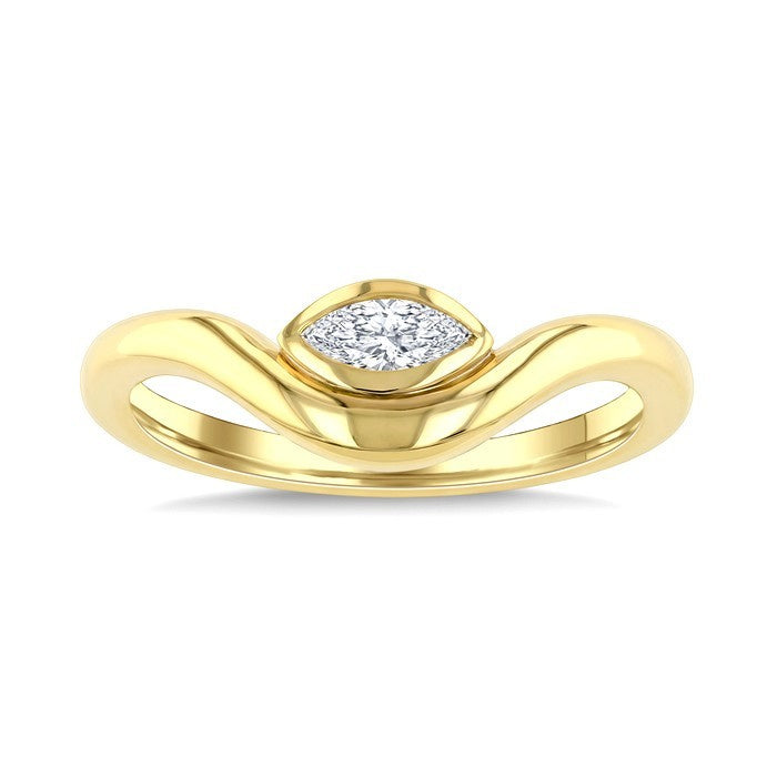 1/4 Ctw Marquise Cut Diamond Curved Solitaire Ring in 14K Yellow Gold