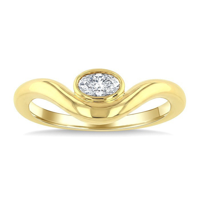 1/4 Ctw Oval Cut Diamond Curved Solitaire Ring in 14K Yellow Gold