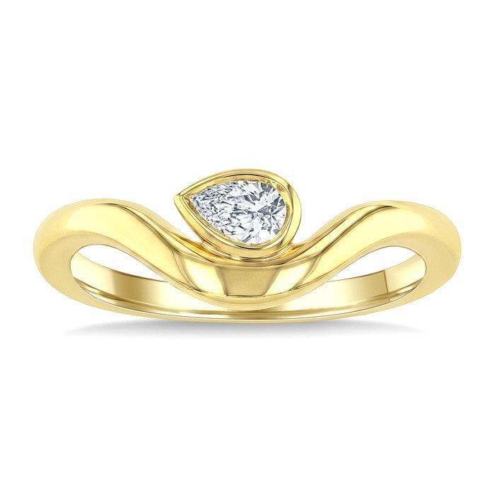 1/4 Ctw Pear Cut Diamond Curved Solitaire Ring in 14K Yellow Gold