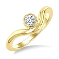 1/4 Ctw Round Cut Diamond Curved Solitaire Ring in 14K Yellow Gold