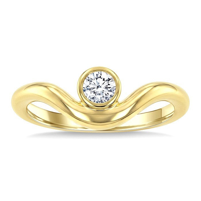 1/4 Ctw Round Cut Diamond Curved Solitaire Ring in 14K Yellow Gold