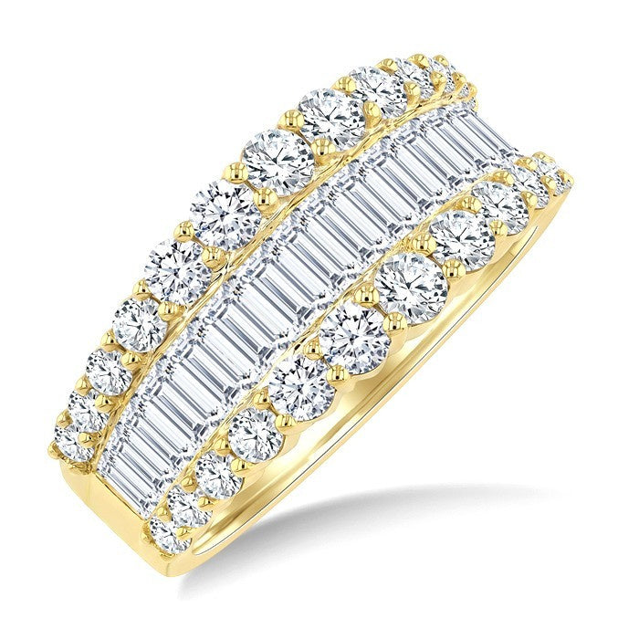 2 Ctw Baguette and Round Cut Diamond Crown Band in 14K Yellow Gold