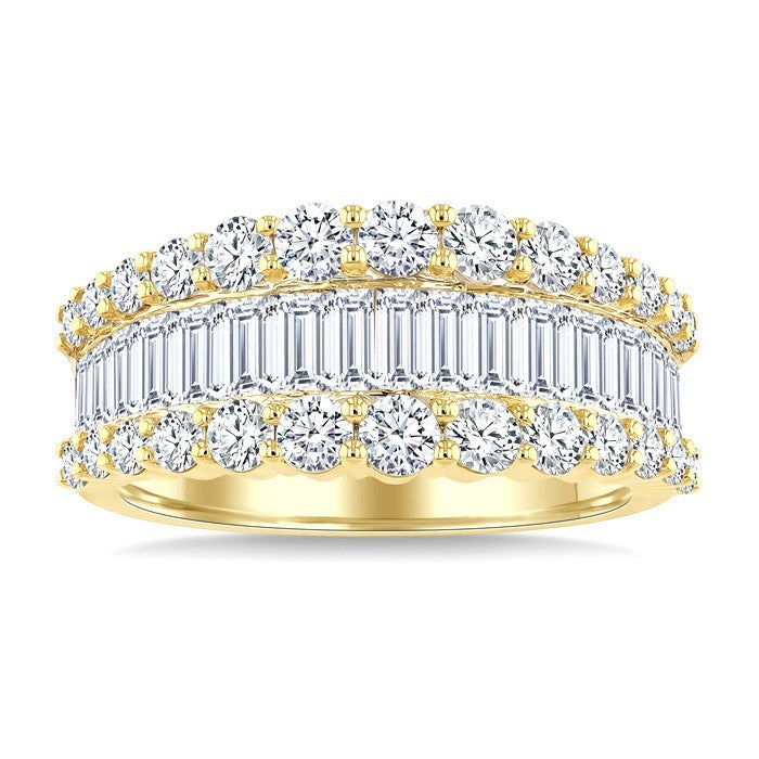 2 Ctw Baguette and Round Cut Diamond Crown Band in 14K Yellow Gold