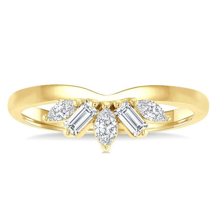 1/3 Ctw Chevron Marquise and Baguette Cut Diamond Fashion Ring in 14K Yellow Gold