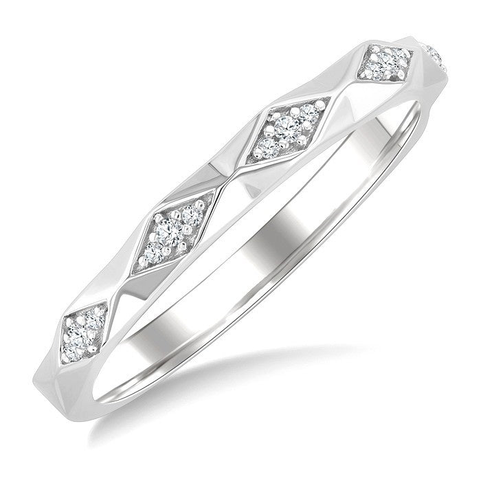 1/20 Ctw 3-D Geometric Shape Round Cut Diamond Stackable Fashion Band in 14K White Gold