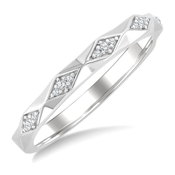 1/20 Ctw 3-D Geometric Shape Round Cut Diamond Stackable Fashion Band in 14K White Gold