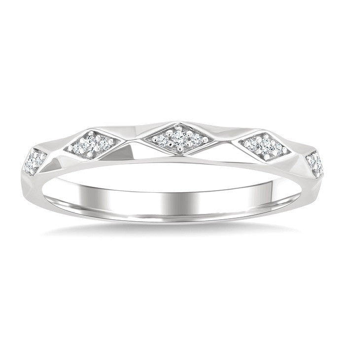 1/20 Ctw 3-D Geometric Shape Round Cut Diamond Stackable Fashion Band in 14K White Gold