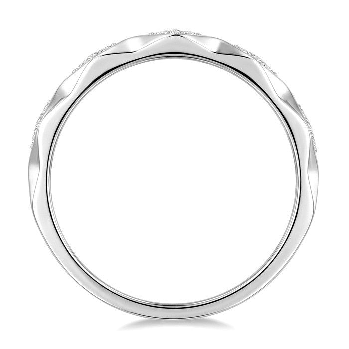 1/20 Ctw 3-D Geometric Shape Round Cut Diamond Stackable Fashion Band in 14K White Gold