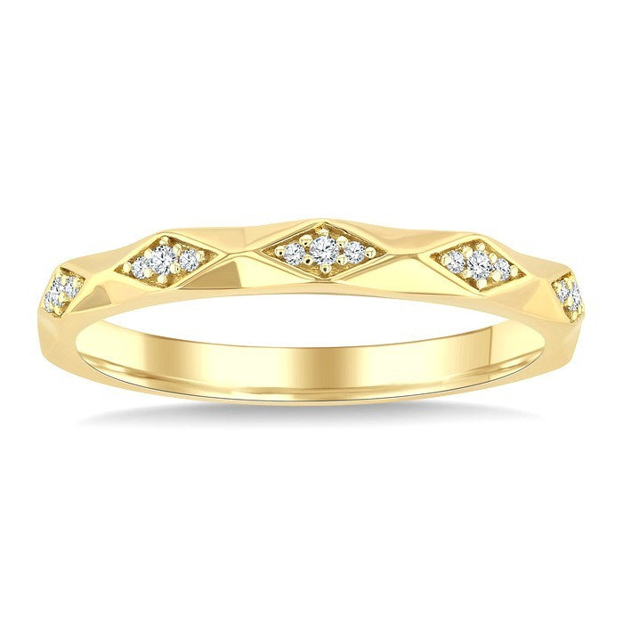 1/20 Ctw 3-D Geometric Shape Round Cut Diamond Stackable Fashion Band in 14K Yellow Gold