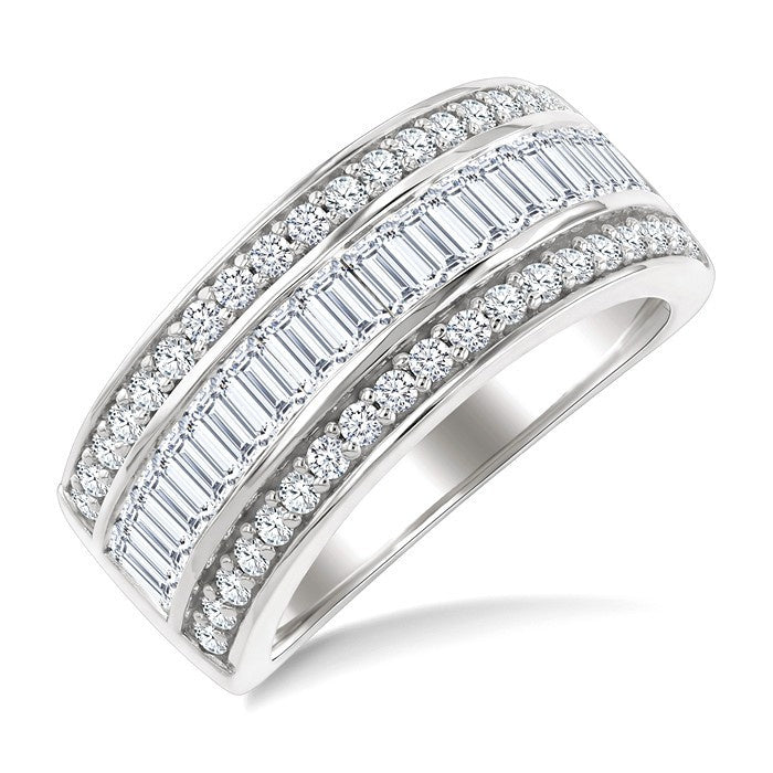 1 1/2 Ctw Channel Set Baguette and Round Cut Diamond Wedding Band in 14K White Gold