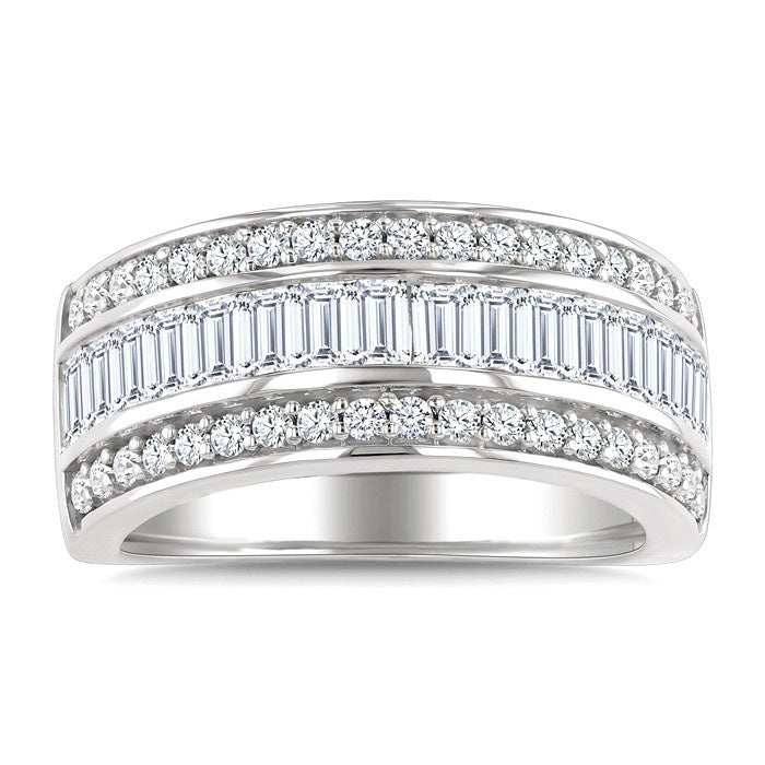 1 1/2 Ctw Channel Set Baguette and Round Cut Diamond Wedding Band in 14K White Gold