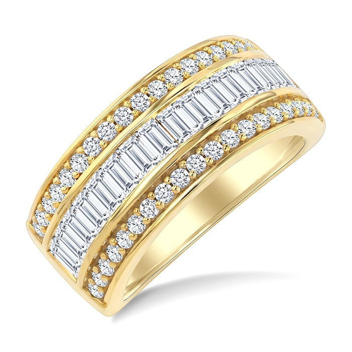 1 1/2 Ctw Channel Set Baguette and Round Cut Diamond Wedding Band in 14K Yellow Gold