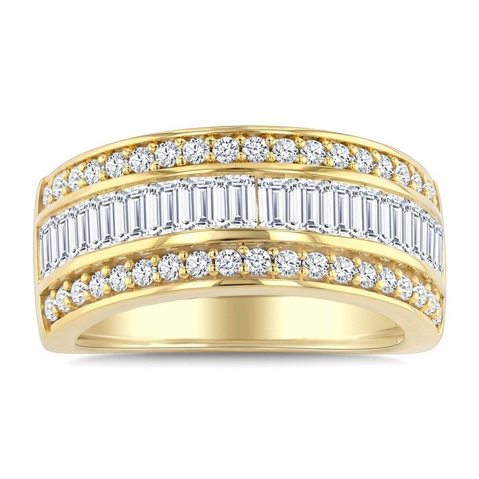 1 1/2 Ctw Channel Set Baguette and Round Cut Diamond Wedding Band in 14K Yellow Gold