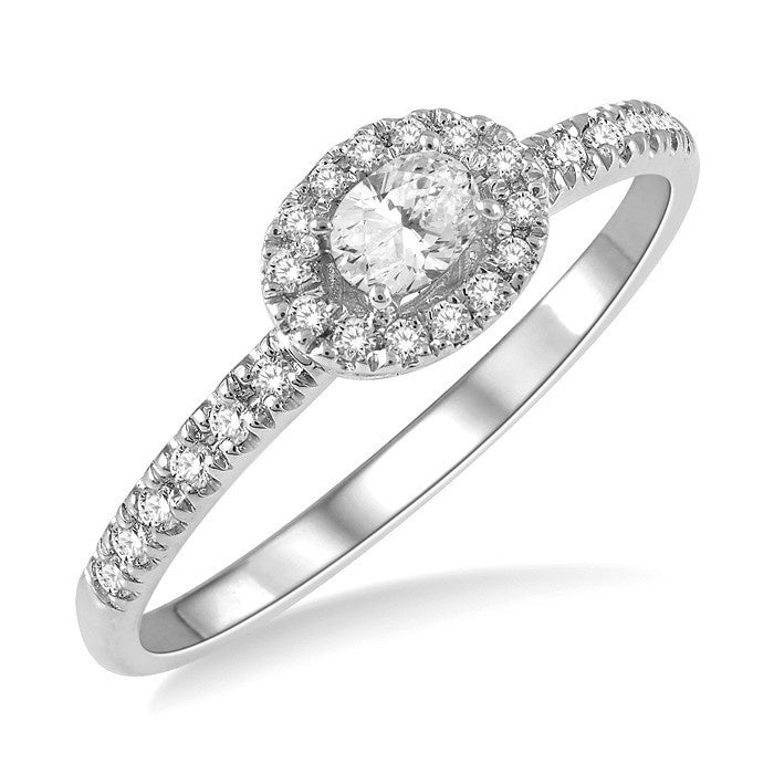 1/3 Ctw Oval Shape Round Cut Diamond Fashion Petite Ring with 1/6 Ct Oval Cut Center Stone in 14K White Gold