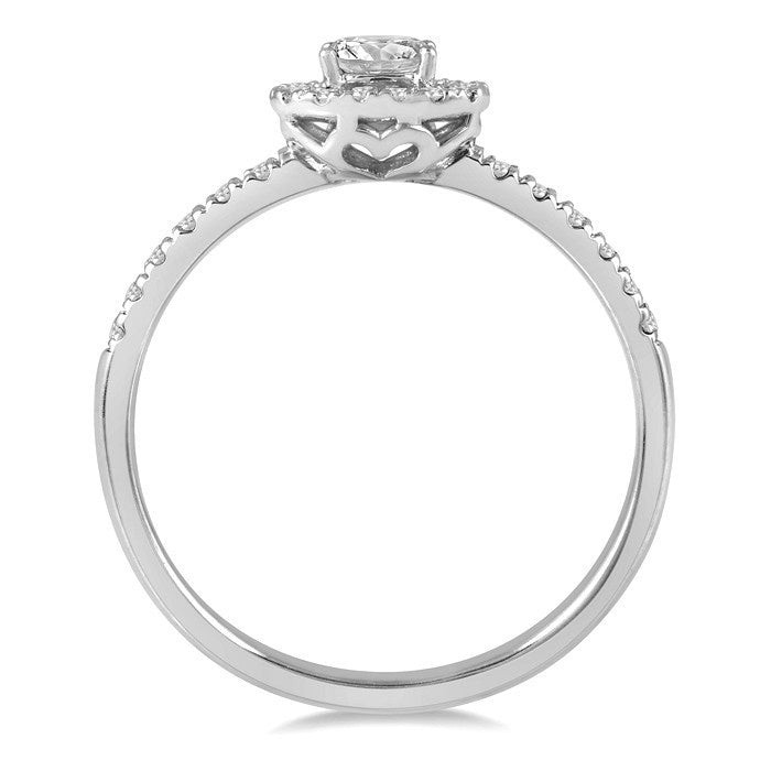 1/3 Ctw Oval Shape Round Cut Diamond Fashion Petite Ring with 1/6 Ct Oval Cut Center Stone in 14K White Gold