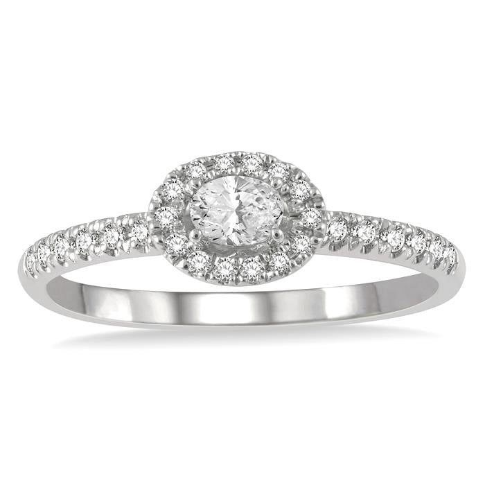 Stackable Oval Shape Petite Halo Diamond Fashion Ring