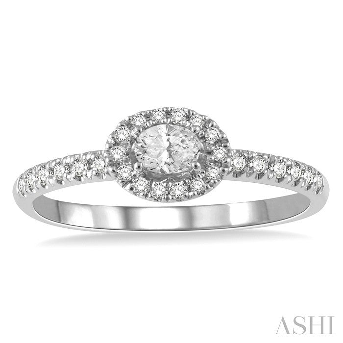 1/3 Ctw Oval Shape Round Cut Diamond Fashion Petite Ring with 1/6 Ct Oval Cut Center Stone in 14K White Gold