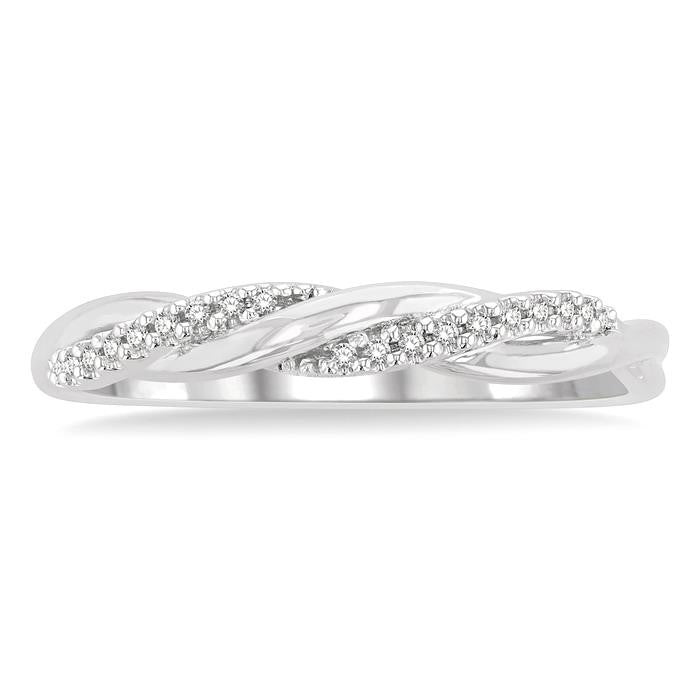 1/20 Ctw Twisted Top Round Cut Diamond Fashion Ring in 10K White Gold