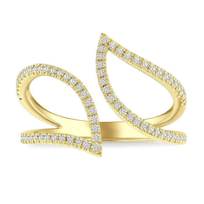 1/4 Ctw Bypass Wide Split Leaf Pattern Round Cut Diamond Lightweight Open Fashion Ring in 10K Yellow Gold
