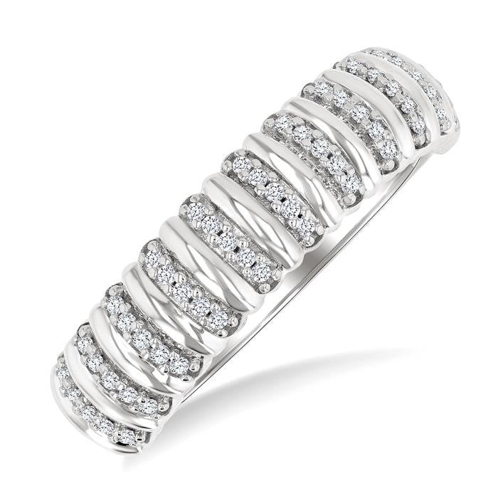 1/6 Ctw Ribbed Round Cut Diamond Pirouette Fashion Ring in 10K White Gold