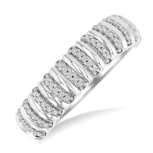 1/6 Ctw Ribbed Round Cut Diamond Pirouette Fashion Ring in 10K White Gold