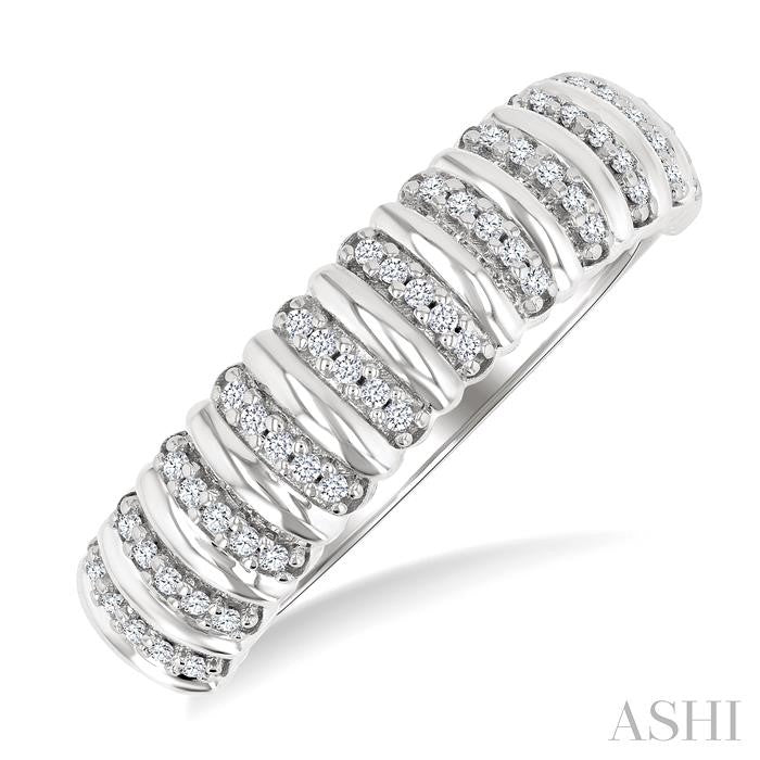 1/6 Ctw Ribbed Round Cut Diamond Pirouette Fashion Ring in 10K White Gold