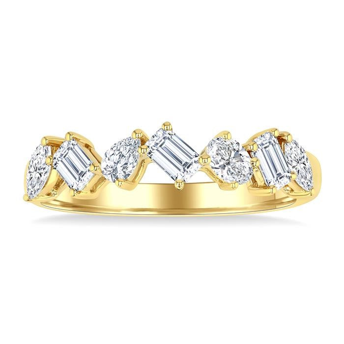 3/4 Ctw Mixed Shape Diamond Cut Fashion Band in 14K Yellow Gold