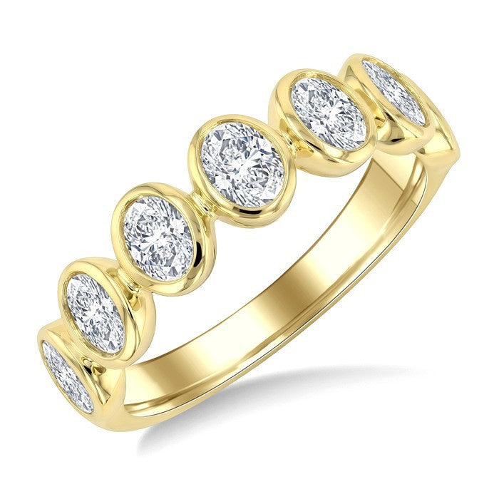 1 1/4 Ctw 7 Stone Bezel Set Oval Cut Diamond Fashion Band in 14K Yellow Gold