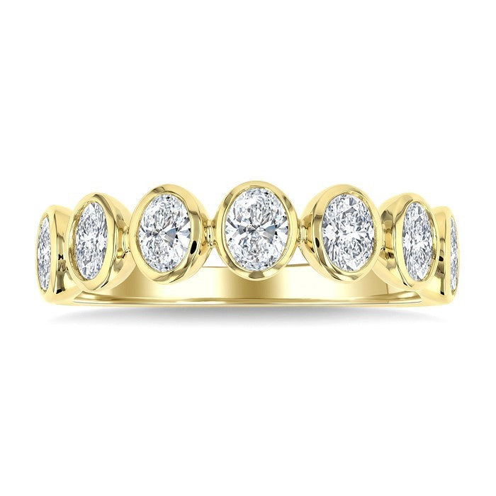 1 1/4 Ctw 7 Stone Bezel Set Oval Cut Diamond Fashion Band in 14K Yellow Gold