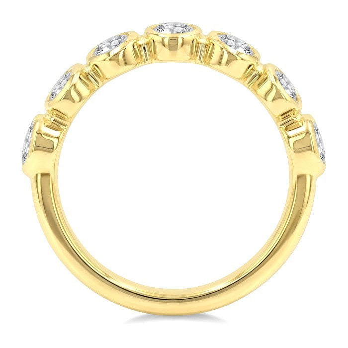 1 1/4 Ctw 7 Stone Bezel Set Oval Cut Diamond Fashion Band in 14K Yellow Gold