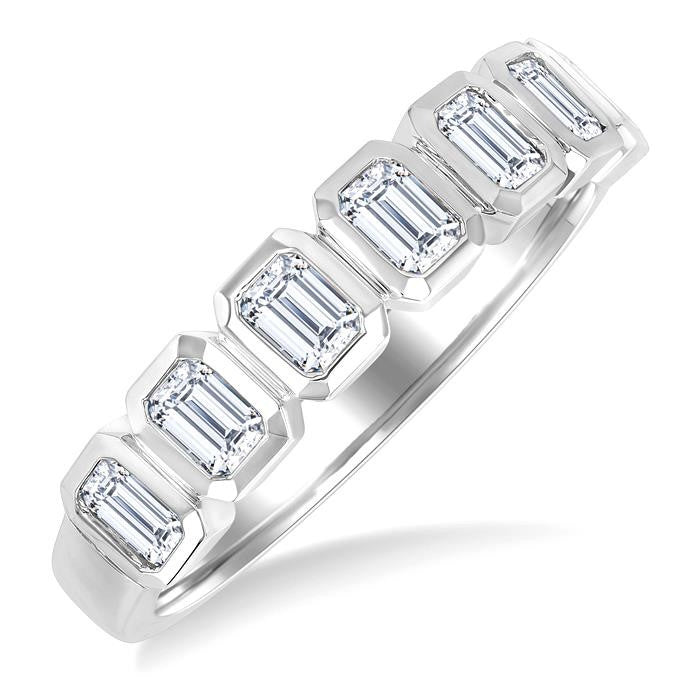 1 Ctw 7 Stone Bezel Set Emerald Cut Diamond Fashion Band in 14K White Gold