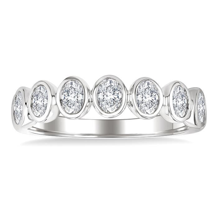 1 Ctw 7 Stone Bezel Set Oval Cut Diamond Fashion Band in 14K White Gold
