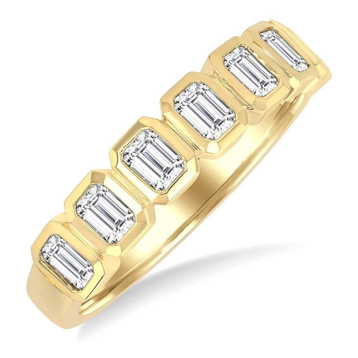 1 Ctw 7 Stone Bezel Set Emerald Cut Diamond Fashion Band in 14K Yellow Gold