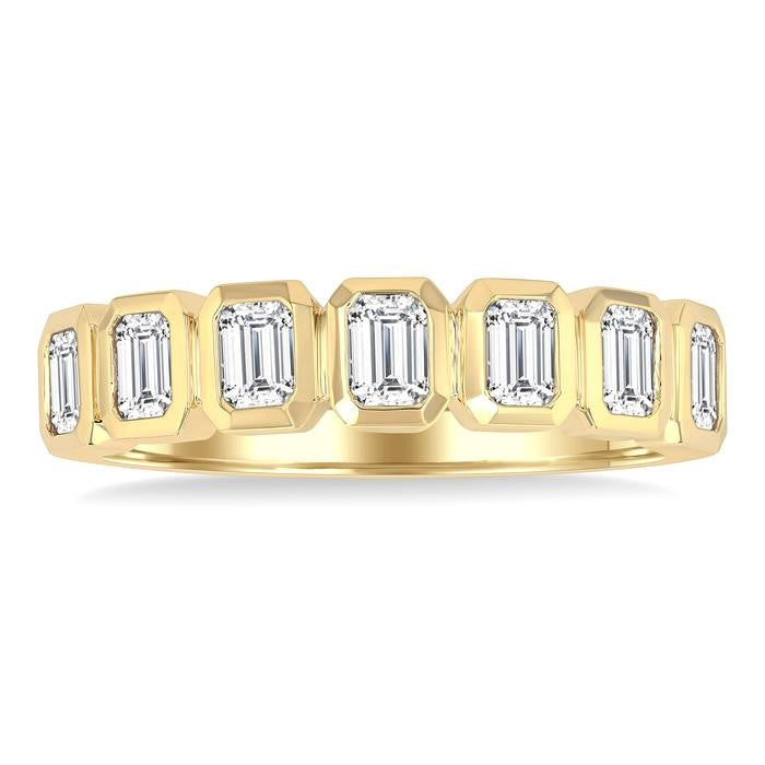 1 Ctw 7 Stone Bezel Set Emerald Cut Diamond Fashion Band in 14K Yellow Gold