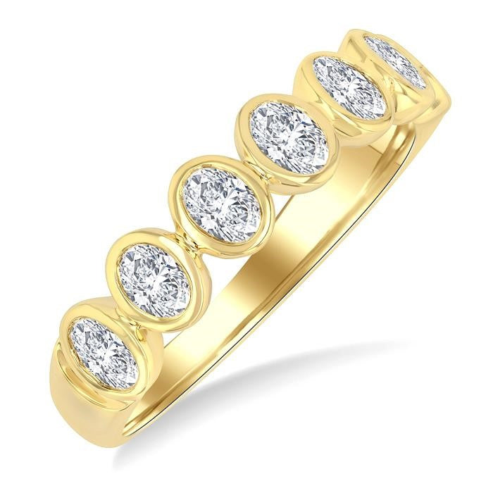 1 Ctw 7 Stone Bezel Set Oval Cut Diamond Fashion Band in 14K Yellow Gold